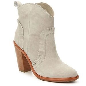 Joie Delyth Grey Suede Ruffle Fringe Western Ankle Boots Size 35.5